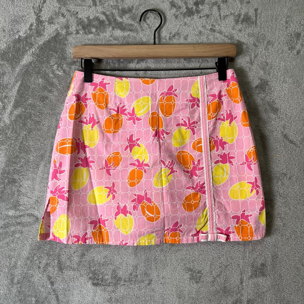 Vintage Lilly Pulitzer Pink Pineapple Print Mini Skort Wrap Style Zip Accent 2‎